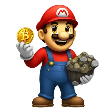 Mario miner looks like holding Bitcoin sticker