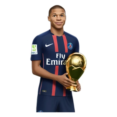 Kylian Mbappe holding the champions league with psg sticker