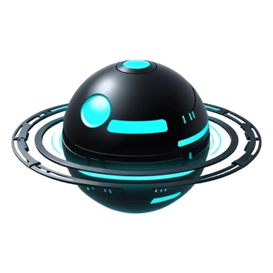 Black modern futuristic cyberpunk planet with cyan glowing accents sticker