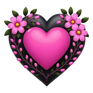 a black heart around which are branches with dark pink flowers sticker