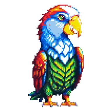 super minimal pixel art party parrot with big pixels in classic head-bob pose sticker