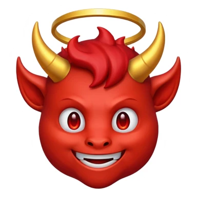 A friendly devil emoji with a halo on top of his horns sticker