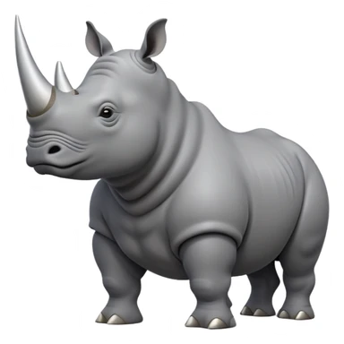 cinematic-rhino-full-body-standing-emoji,slate grey skin -massive-body-poised-powerfully,-thick-horn-curving-slightly-forward,-head-tilted-dramatically,-rough-grey-hide-covered-in-dust,-simplified-focused-features, sticker