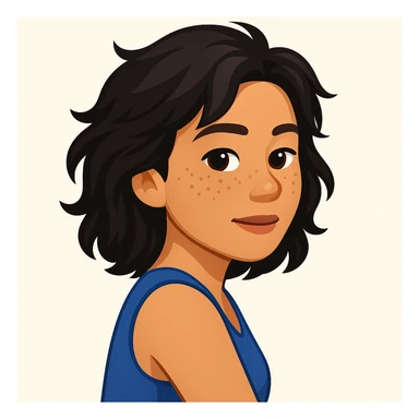 turn the second man in emoji style of the 1st image, match the facial features and match dressing style of the 2nd image, she is wearing blue tank top lose, side pose sticker