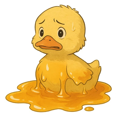 ghibli style illustration of a duckling in honey, looking worried sticker