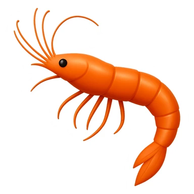 Remove 3 to 4 legs from the orange shrimp, keeping the rest of the shrimp unchanged and natural. Preserve the transparent background. Maintain the original style and natural look of the shrimp. sticker