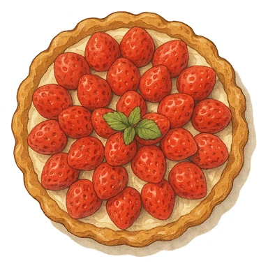 strawberry tart seen from above, realistic ghibli style sticker
