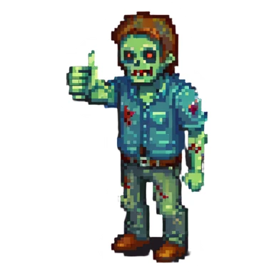 isometric zombie giving thumbs up in Project Zomboid style sticker