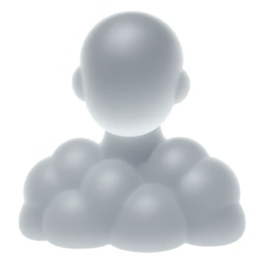 front view, person made of white convex clouds, shoulder up, matte glass style sticker