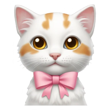 White and orange kitten wearing a pink bow sticker
