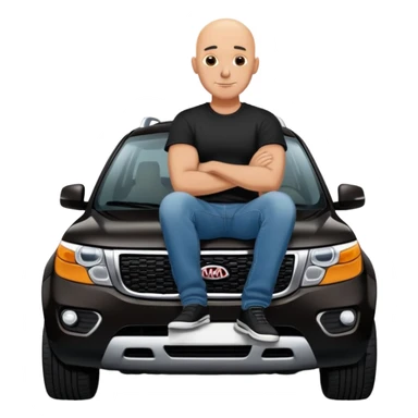 bald man sitting on top of a Kia Mohave SUV sticker
