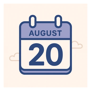 minimalist calendar block, date August 20, clean design sticker