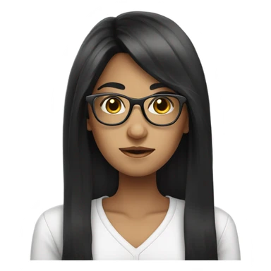 long black hair white body girl with glasses sticker