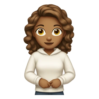 A tan girl with a white sweater and brown hair sticker
