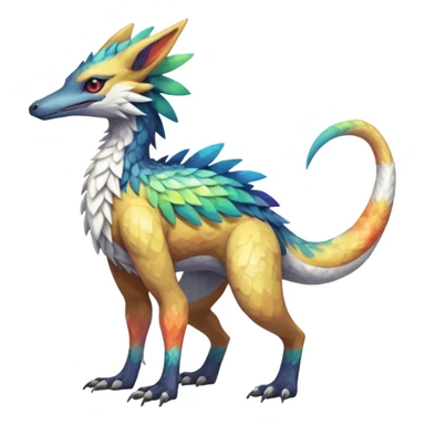 Colorful Fruity Iridescent Warm-colored Tropical Exotic Vernid-Sergal-Trico-Silvally-Nargacuga-fusion-hybrid-animal-creature, full body sticker
