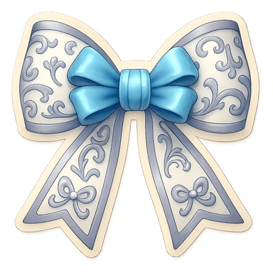 Edit the vintage rococo bow to be white and ornate with delicate details, replacing gold accents with gray accents, in a vintage rococo style emoji. Remove the background. sticker