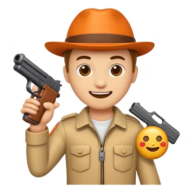 emoji character holding a toy gun, cheerful expression sticker