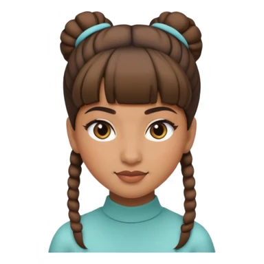 In Apple Memoji format, a girl with bangs and her hair in a bun. The girl has light brown skin and arab ethnic features sticker