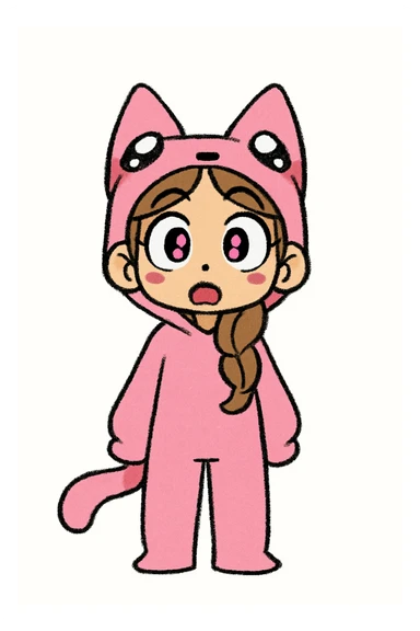 Keep the picture quality and style exactly the same as the original image. Edit the character to have a surprised expression. sticker