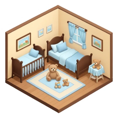 isometric baby room, Cozy baby room with crib and teddy bear sticker