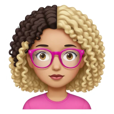 Girl Dark Brown Curly Hair, Pink glasses, And a mixed skin tone. Boy has a  white skin tone, Blonde Hair and black glasses  sticker