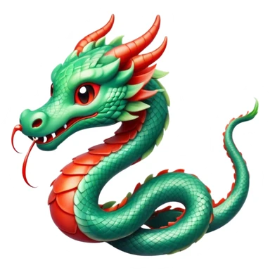 Cinematic Cute Chinese Serpent Dragon Portrait Emoji, Head tilted playfully and inquisitively, showcasing a slender, flowing body with vibrant jade scales and soft vermilion accents intertwined with whimsical wisps of cloud and water details; rendered with realistic finesse and warm natural light, high shine, charming and spirited, styled with a touch of mythic whimsy, soft glowing outline, capturing the essence of a mischievous yet endearing celestial dragon poised to weave magic into your dreams! sticker