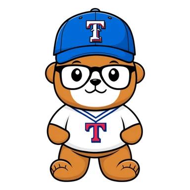 Teddy bear wearing glasses and Texas rangers baseball cap  sticker