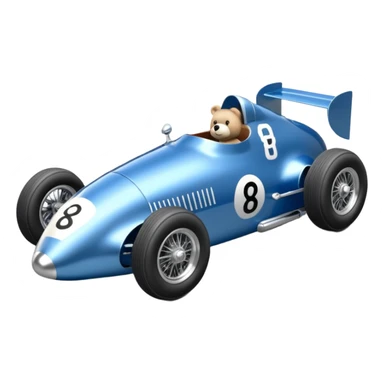  Metallic blue and lightly chrome Antique-looking  kid-sized race car for teddy bear with custom aero body and rear wing  sticker