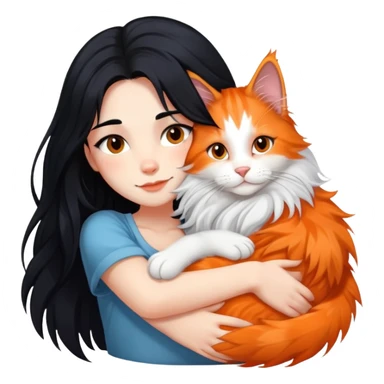 A girl with long black  hair tightly hugged a Maine coon sticker