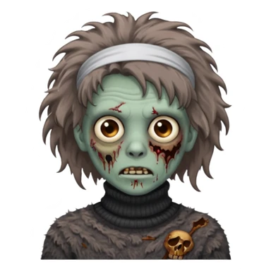 brown fluffy haired grey zombie with turtleneck sweater and hair band sticker