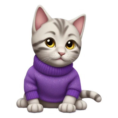a kitten wearing a purple sweater with a shooting star sticker