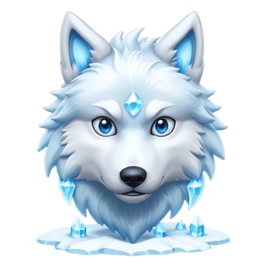 fantasy ice wolf character, glowing blue eyes, icy fur, snow aura, 3D cartoon, mobile game icon style, clean background, no text, no watermark



 sticker