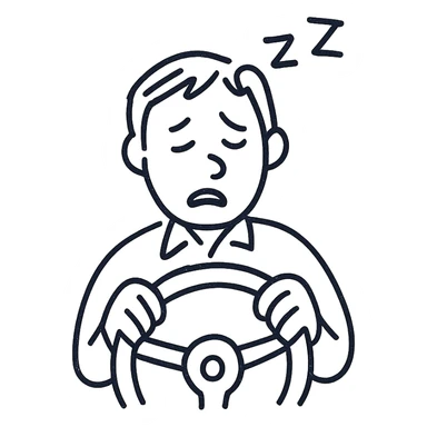 a man feeling drowsy while driving, hand-drawn sketch style sticker