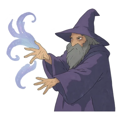 mysterious purple wizard casting a spell sticker