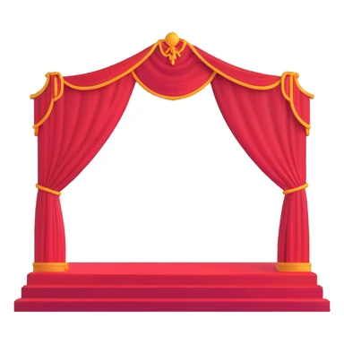 elegant theater stage with red velvet curtains open, wooden floor, and central spotlight sticker