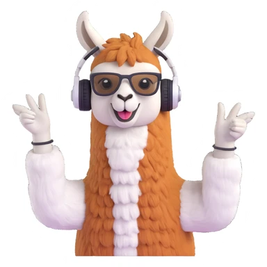 a DJ llama wearing headphones, playful and musical sticker