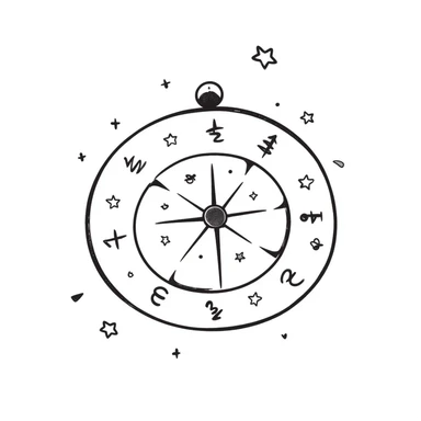 astrology wheel with stars, celestial vibe, hand-drawn doodle style sticker