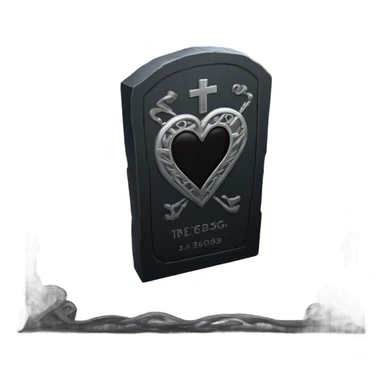 a black tombstone with the inscriptions in silver RIP and a silver heart in the center sticker