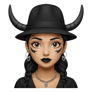 Woman with small horns — black hat, face tattoos sticker
