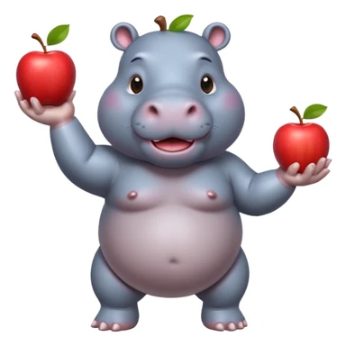 a Circus cute hippo juggling two apple sticker