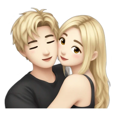 bangchan with dark hair skz and blonde girl hugging sticker