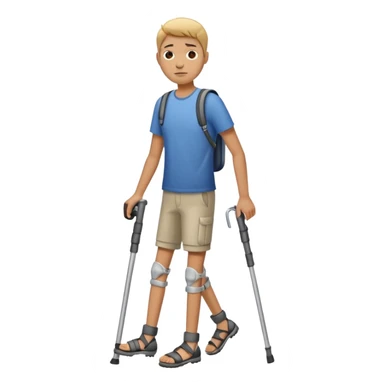 Create a person with crutches and has a broken leg sticker