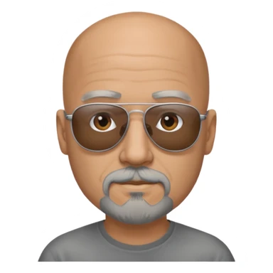 Bald man, wearing sunglasses, gray goatee sticker