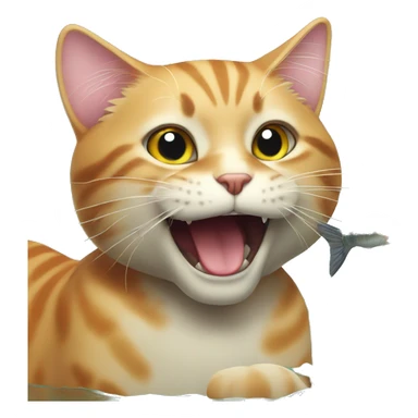 a cat happy to bite a fish sticker