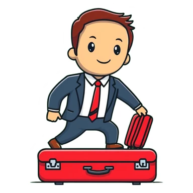 businessman surfing on a red suitcase sticker