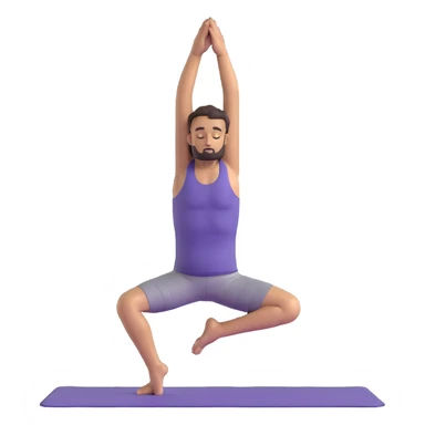 man doing tree pose yoga with one foot against inner thigh, hands in prayer position sticker