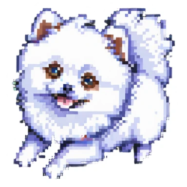 white Pomeranian dog rolling playfully pixel art sticker