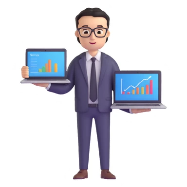 successful entrepreneur with laptop and business chart sticker