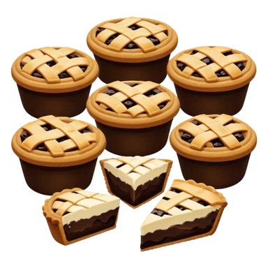 Baking community avatar in clean emoji-style illustration. Pies, cookies, and muffins grouped together, warm golden tones, simple shapes, flat design, high contrast, cozy and friendly. sticker