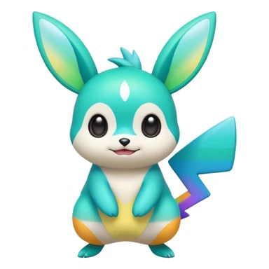 Rainbow-gradients Neon Green and Cyan white Emolga-Pichu-Victini-fusion sticker